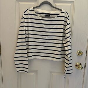 NWT J.Crew Striped cropped boatneck in Mariner cotton